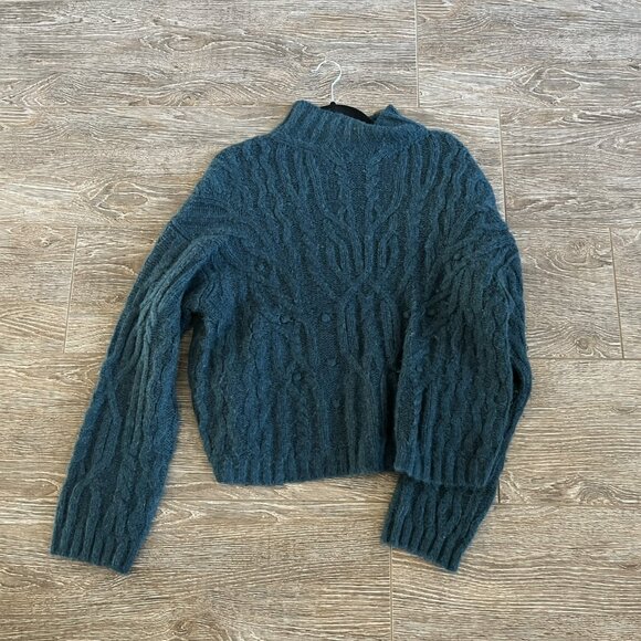 VINCE Cable Knit Turtleneck Sweater Alpaca Dark Malachite Teal XL - Picture 3 of 4